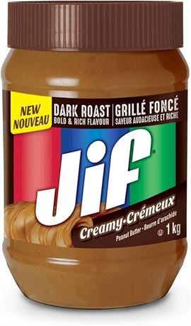 1kg Jars ,Jif Dark Roast Creamy Peanut Butter, Smooth & Creamy Texture, No Stir