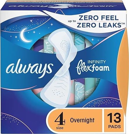 Infinity FlexFoam Pads for Women, Size 4, Overnight Absorbency, Unscented 13 pad