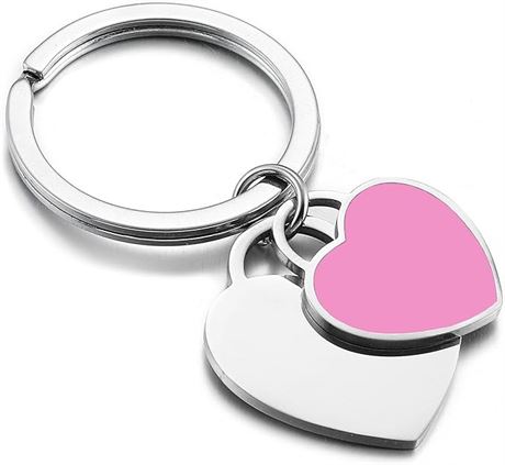 Cute Double Heart Keychains for Couples, Pink