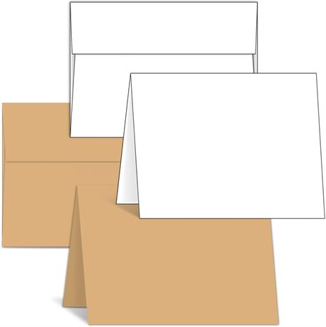 A7 Blank Cards and Envelopes 50 Pack, Ohuhu 25 White Cards+25 Kraft Cards