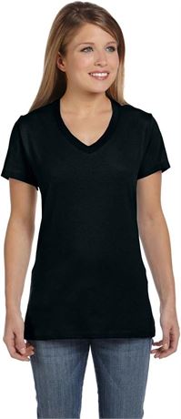 MED - Hanes womens Nano Premium Cotton V-neck Tee fashion t shirts, Black