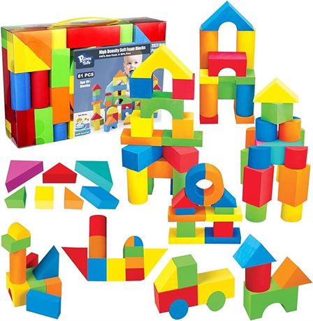Foam Building Blocks for Toddlers 2-4, 81 Pieces EVA Soft Stacking Blocks Toy