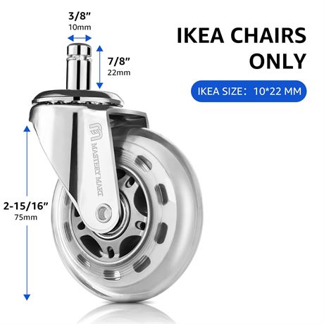 5 Pcs FIT IKEA Chairs ONLY, Polished Steel Wheel Replacement for Office