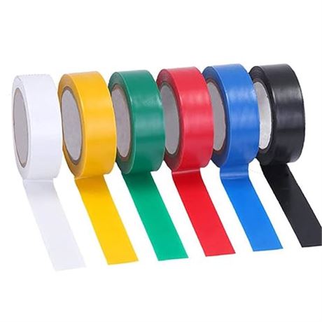6 Pack Mixed Colour Electrical Insulation Tape Adhesive Gaffer Tape, 16mm×15m,