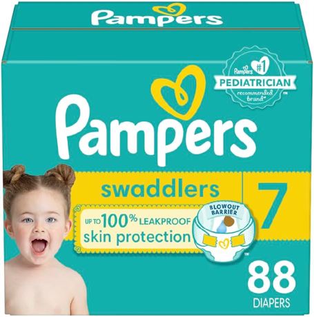 Size 7, 88 Count Pampers Diapers - Swaddlers Disposable Baby Diapers
