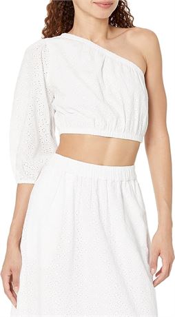 LRG - The Drop Women's Anupa Cotton One Shoulder Cropped Top, White Eyelet