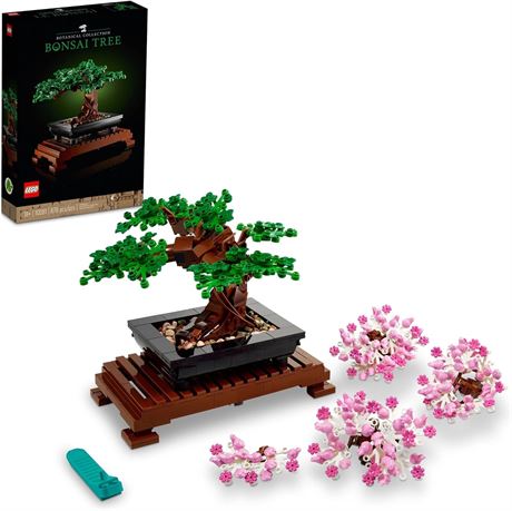 LEGO Icons Bonsai Tree, Features Cherry Blossom Flowers, DIY Plant Model
