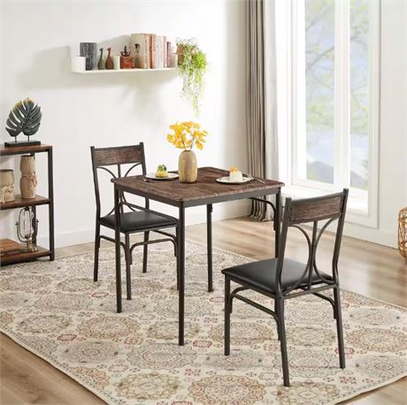 27.6 in. L 3-Piece Dining Table 1-Kitchen Table and 2-Chairs Metal and Wood