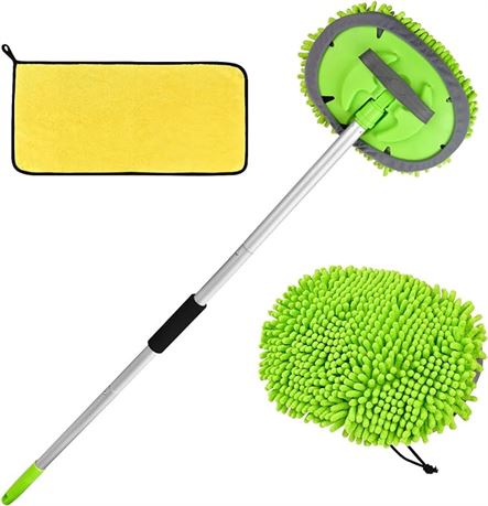 62" Car Wash Brush with Long Handle, Car Cleaning Kit with 1 Replacement