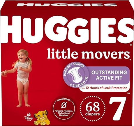 Diapers Size 7 - Huggies Little Movers Disposable Baby Diapers, 68ct