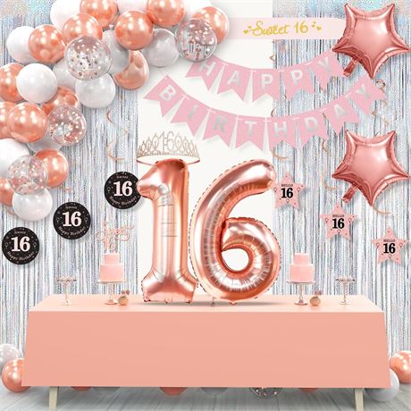 Sweet 16 Birthday Decorations for Girls,Sweet 16 Party Decorations,Rose Gold16th