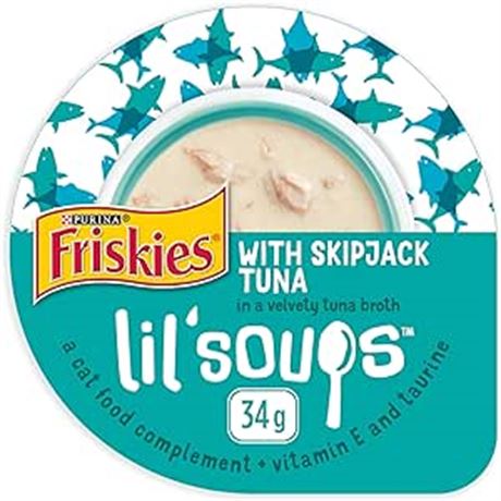 34 g Cup (8 Pack) Friskies Lil' Soups Cat Food Complement, Skipjack Tuna