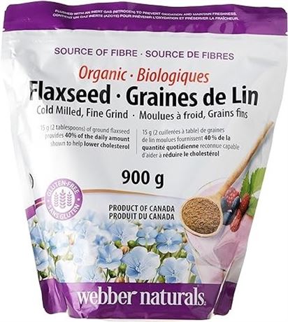 Webber Naturals Cold Milled Ground Flaxseed - Certified Organic -900g