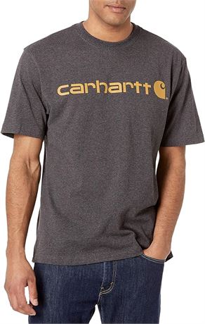 MED - Carhartt Men's Signature Logo Short Sleeve T-Shirt, Carbon Heather