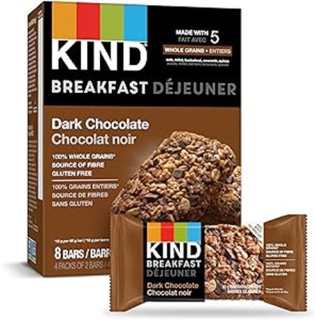 KIND Breakfast Bar, Dark Chocolate Cocoa, Gluten Free, Non GMO, 50 Grams, 4 Ct