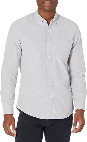 SMALL - Essentials mens Slim-Fit Long-Sleeve Solid Pocket Oxford Shirt, Grey