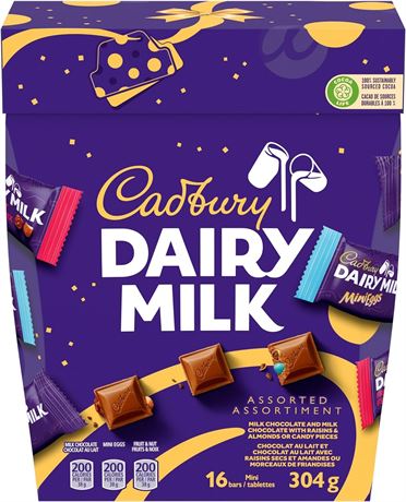 Cadbury Dairy Milk, Assorted Chocolate Gift Box, Gifting, 304 g (16 Mini Bars)