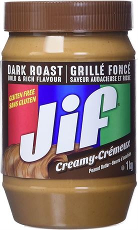Jif Dark Roast Creamy Peanut Butter, Smooth & Creamy Texture, No Stir, 1kg Jar