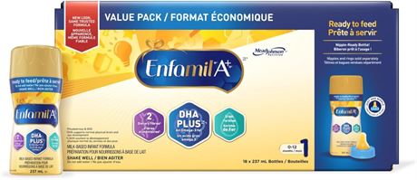 Enfamil A+, Baby Formula, Ready to Feed Bottles, DHA (a type of Omega-3 fat)