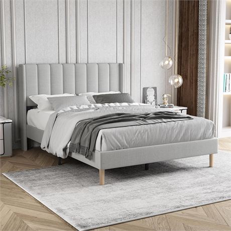 Full Size - Upholstered Platform Bed Frame with Headboard,Mattress Foundation