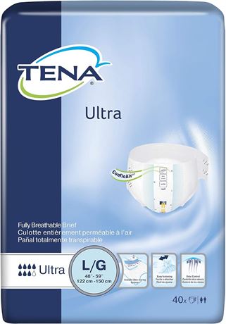 Tena Ultra Incontinence Briefs, Large, 40 Count