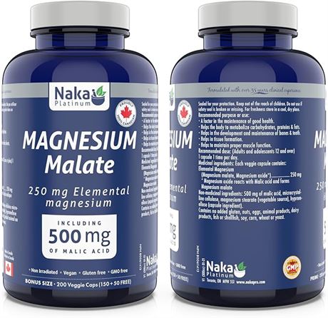 Naka Platinum MAGNESIUM MALATE 250 Of Elemental Magnesium Per 1 Capsule