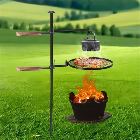 BreeRainz Swivel Campfire Grill,360° Adjustable Camp Grill Over Fire Pit Grill