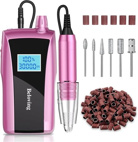 Beloving Rechargeable Portable Nail Drill, 30000rpm Acrylic Nail Drill with LED