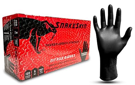 XL, Snakeskyn Black Nitrile disposable Gloves 6-MIL industrial grade 100/box