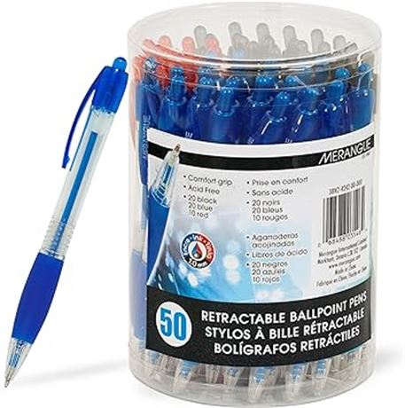 Merangue Retractable Comfort Grip Ballpoint Pens, Medium Point (1.0mm), Assorted