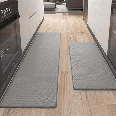2 Piece (17"x29"+17"x59") Color G Kitchen Rugs Set, Grey Durable Standing Mat