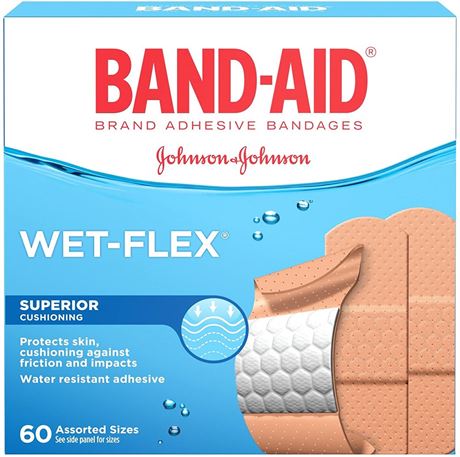 Band Aid Water Resistant Wet Flex Adhesive Bandages, Assorted Sizes Value Pack,