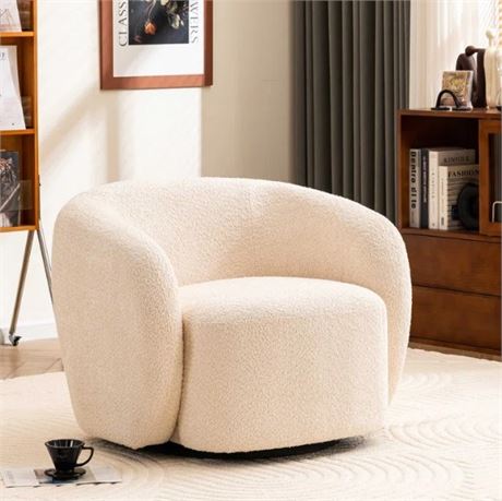 Munehito Upholstered Swivel Accent Chairs, Boucle Swivel Barrel Chair, Arm Chair