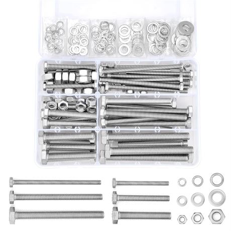 PGMJ 164 Pcs Metric 304 Stainless Steel M6/M8/M10 Nuts and Bolts Assortment Kit