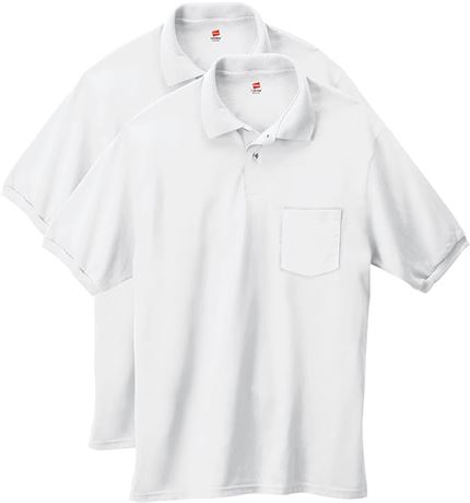 XL - Hanes Men's Short-Sleeve Jersey Pocket Polo (Pack of 2), White