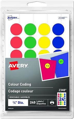Avery Removable Colour Coding Round Labels, 3/4" Diameter, Assorted Colors