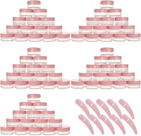 100 Pack Plastic Small Containers Pink Cosmetic Jars