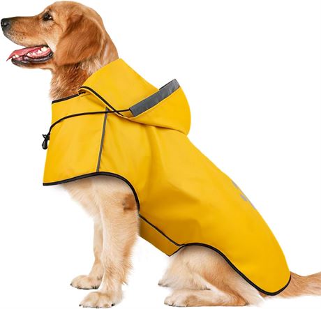 Dog Raincoat for Large Dogs (Yellow, XL)