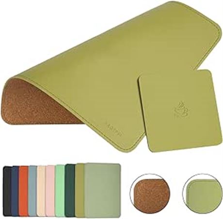 Leather Mouse Pad,Wood Mouse Pad, 1 Pack,8inch11inch,EAGZFFI(Olive Green)