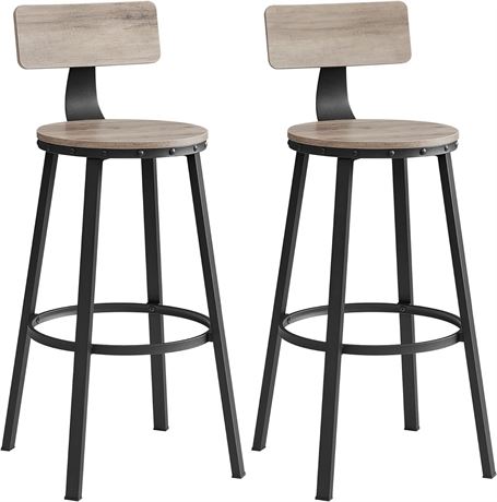 VASAGLE Bar Stools Set of 2, Counter Stools, Bar Chairs with Backrest, 28.7-Inch