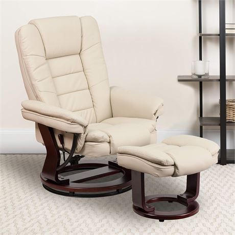 Flash Furniture BT-7818-BGE-GG Contemporary Beige Leather Recliner and Ottoman