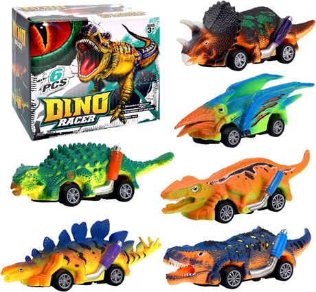 6 Pack Mini Pull Back Cars with T-Rex
