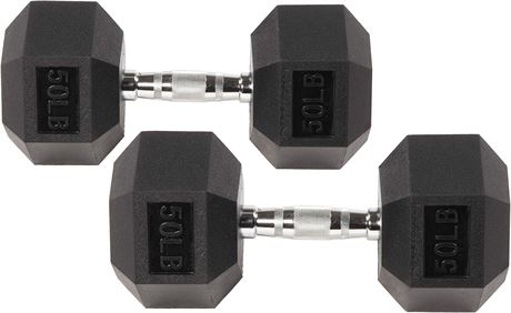 2 of 50LB Balancefrom Rubber Encased Hex Dumbbell in Pairs or Singles