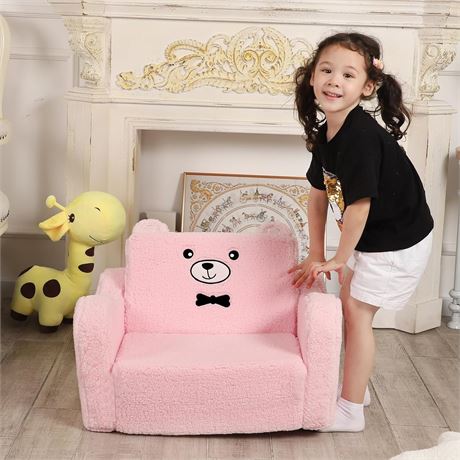 Teddy Bear, Kids Chairs for Toddler, 2-in-1 Toddler Soft Sherpa Couch Fold Out