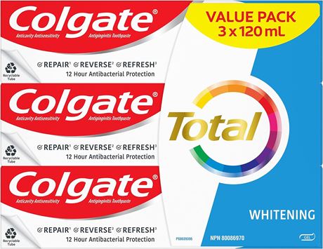 Colgate Total Whitening Toothpaste - 3 Pack 120 mL