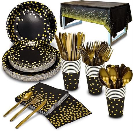 176 Pieces Gold Disposable Party Dinnerware Set