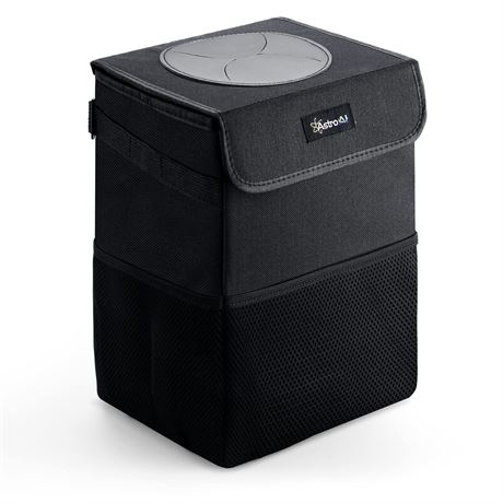 AstroAI Car Garbage Can 2.5Gallon/9.5L with Lid and Storage Pockets, Leak-Proof