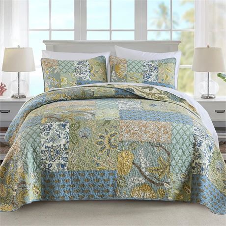CALIFORNIA KING NEWLAKE Cotton Patchwork Bedspread, 3-Piece Bedding Quilt Set