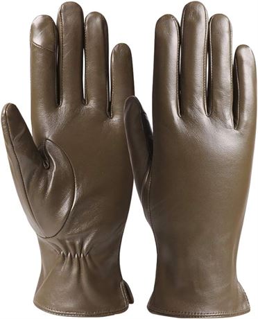 MED - Womens Leather Gloves Winter Driving Gloves, Olive