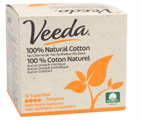 Veeda 100% Natural Cotton Tampons - Super Plus - 16s